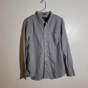 American Eagle AE Mens Seriously Soft Cotton Button Up Shark Gray Print sz L GUC